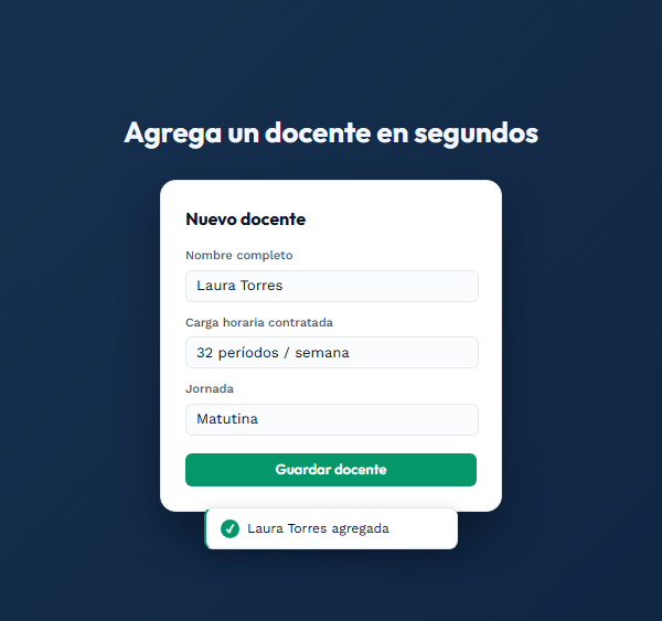 Formulario para agregar un docente nuevo en SIGAH