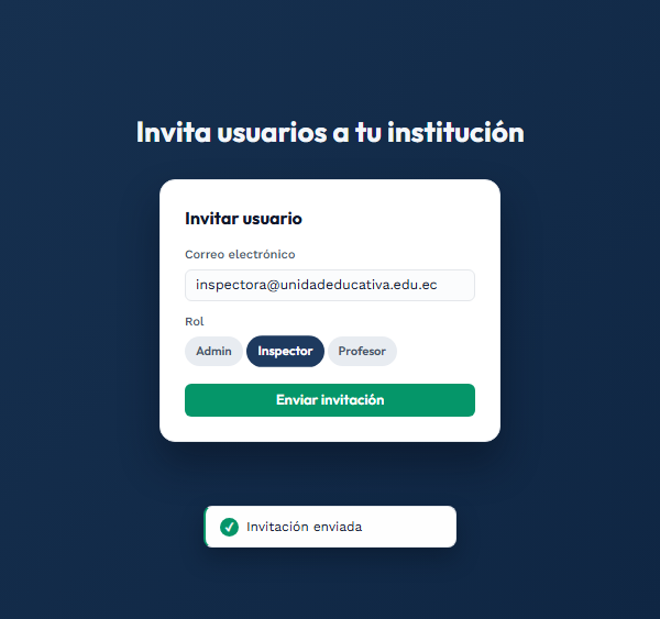 Modal para invitar un usuario a la institución en SIGAH